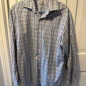 Peter Millar Light Blue and Dark Brown Checkered Shirt EUC worn 1x